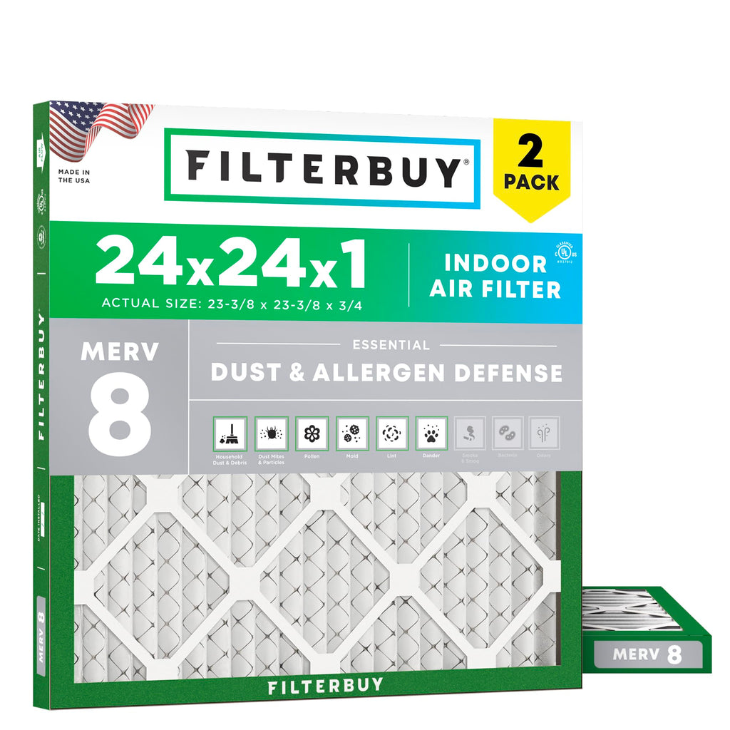 24x24x1 Air Filter MERV 8 Dust & Allergy Defense (2-Pack)