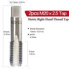 2Pcs M20x2.5 Metric Right-Hand Thread Tap, Hand Taper & Plug Tap Set