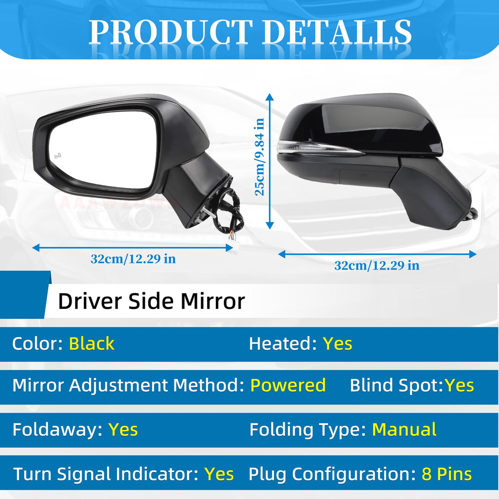 Black Left 8Pin For Toyota Rav4 Driver Side Mirror 2019-2023#TO1321350