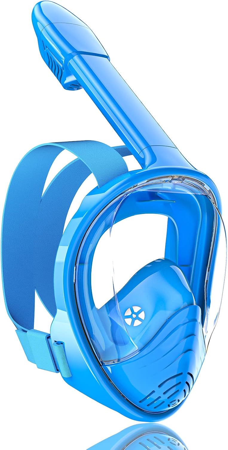 Kids Snorkel Mask Full Face, Snorkeling Set with Camera Mount, Foldable 180 Degree Panoramic View Snorkeling Gear