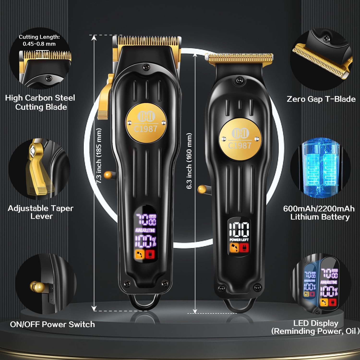 Mens Hair Clippers and Trimmers Set, Cordless Barber Haircut Kit | Professional Clippers for Hair Cutting Kit