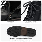 Black Ankle Boots for Women Lace-up Flat Combat Boots Comfortable