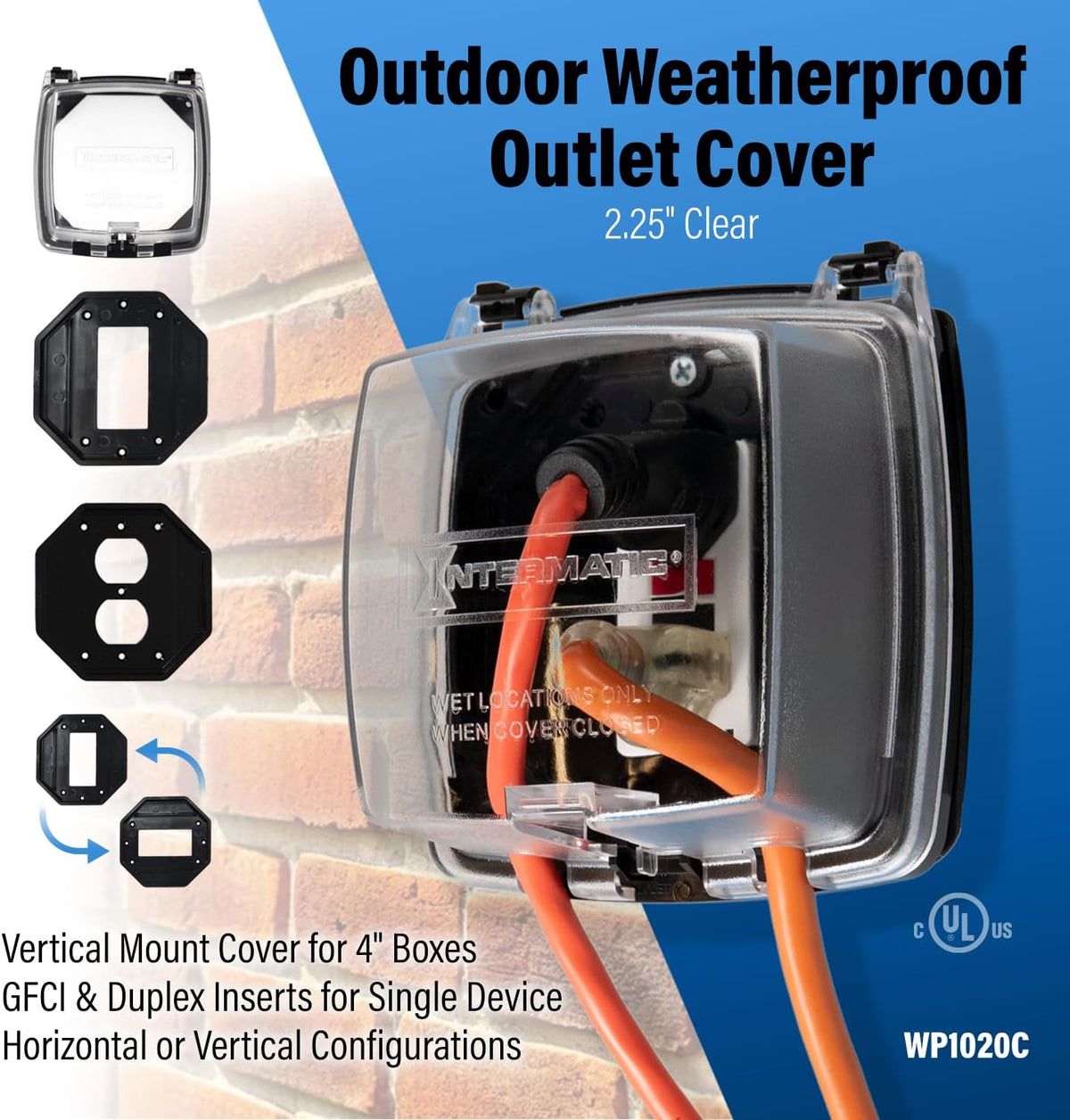 Intermatic WP1020C Deep Weatherproof Outlet Cover, Clear, Vertical