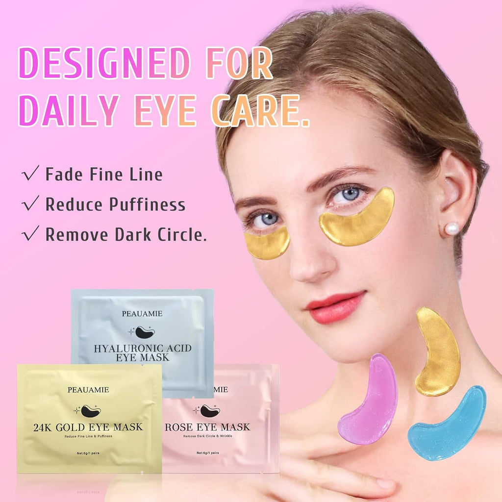 Under Eye Patches Gold and Hyaluronic Acid for puffy eyes,Rose Eye Masks for Dark Circles and Puffiness skin care