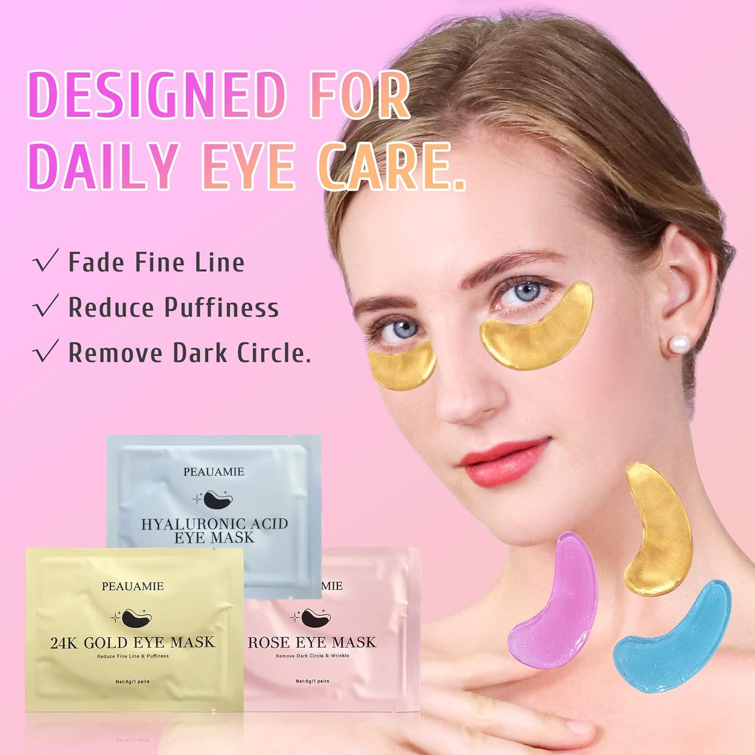 Under Eye Patches Gold and Hyaluronic Acid for puffy eyes,Rose Eye Masks for Dark Circles and Puffiness skin care