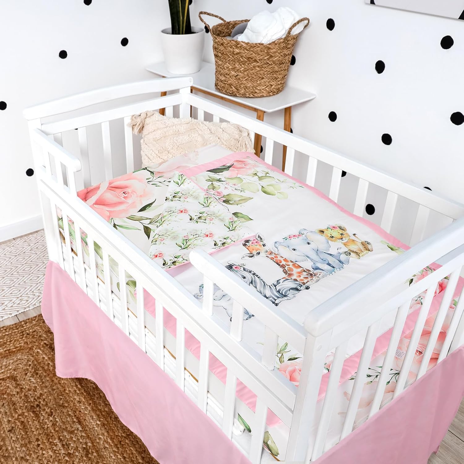 3 Pcs Baby Crib Bedding Set Safari Animals Dinosaurs Bear Woodland Animals Jungle Crib Set Includes Quilt, Fitted