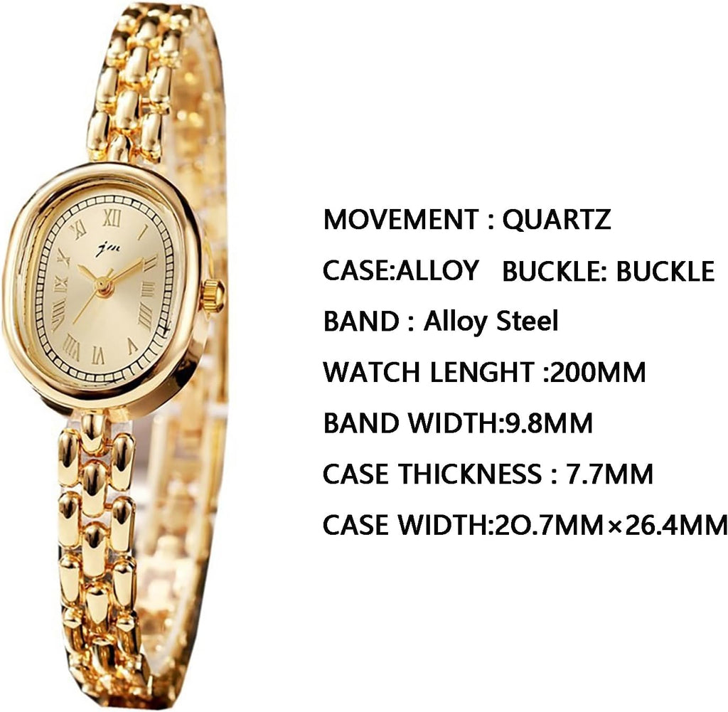 Women’s Bracelet Watch Small Face Oval Quartz Analog Wristwatch (Gold) | with Metal Link Band, Gold & Silver Options