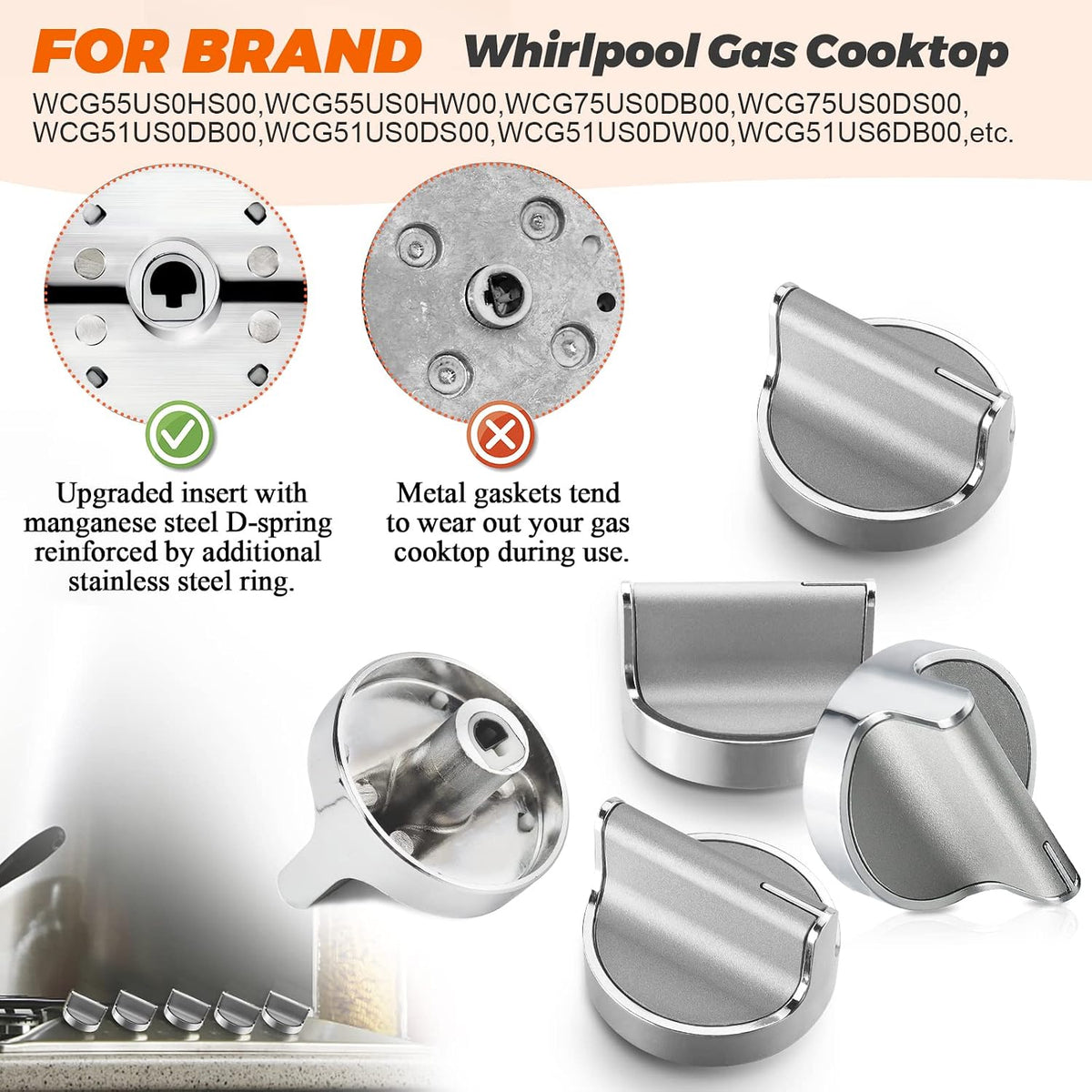 𝟮𝟬𝟮𝟲 𝙐𝙥𝙜𝙧𝙖𝙙𝙚𝙙 W10594481 Gas Range Stove Knobs 5pcs Replaces for Whirlpool Range/Oven WCG97US6DS00 WCG97US0DS00 - W10594481 Stainless Steel Cooker Stove Control Knobs Replaces AP6023301