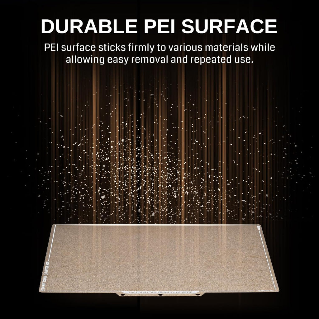 x WonderMaker ZR Double Sided PEI Spring Steel 300×300mm Build Plate, Textured PEI Magnetic Flexible Heated Bed, High