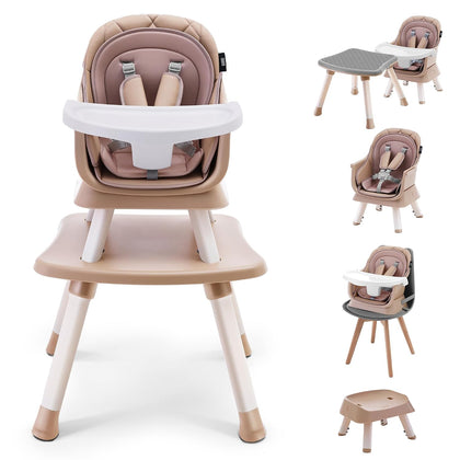 6 in 1 Baby High Chair, Convertible Infant Feeding Chair for Babies & Toddlers Table, Dining Booster Seat with