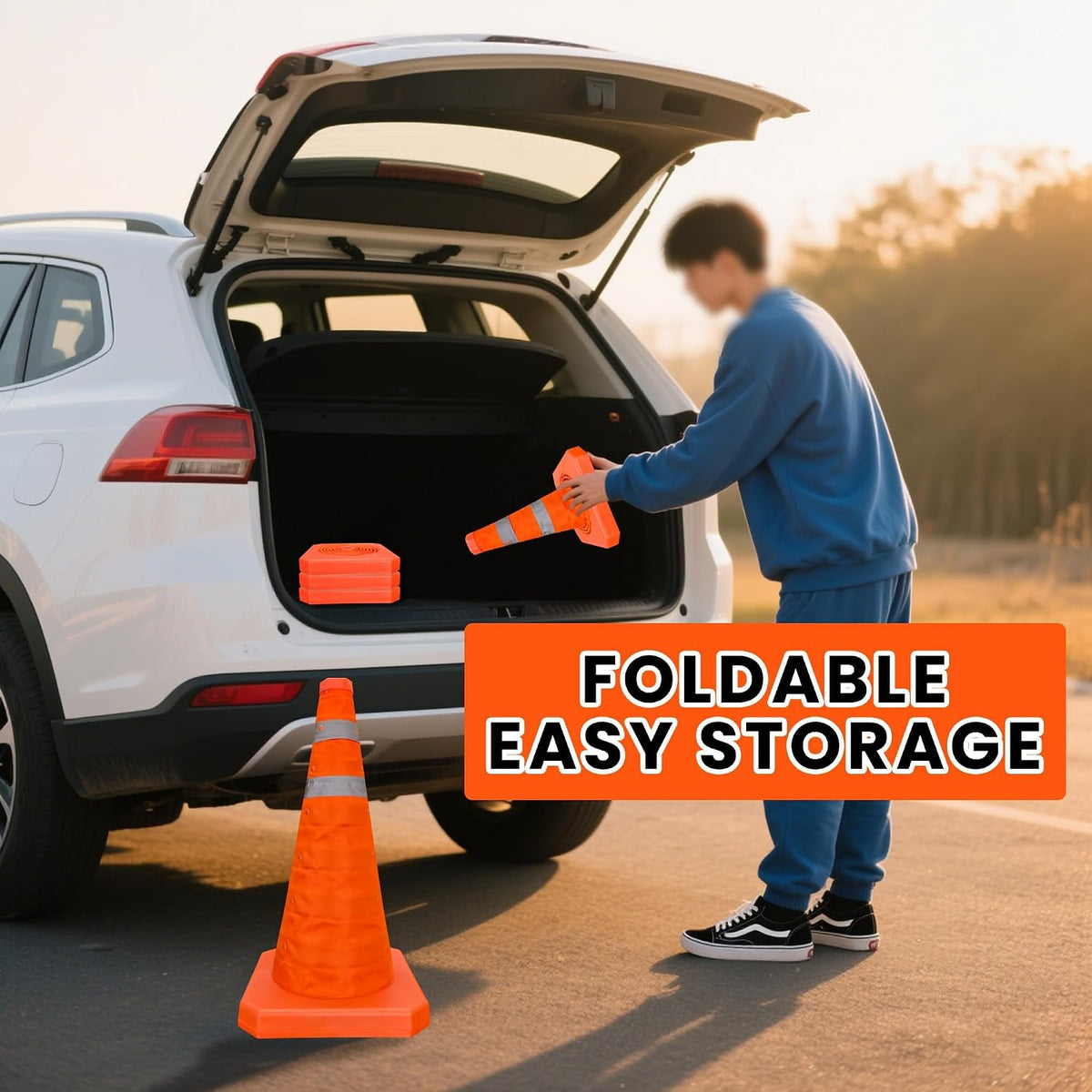 18 Inch 1 Pack Traffic Cones,Collapsible Safety Cones, Multi Purpose Pop-up Cones with Reflective Collar, Include