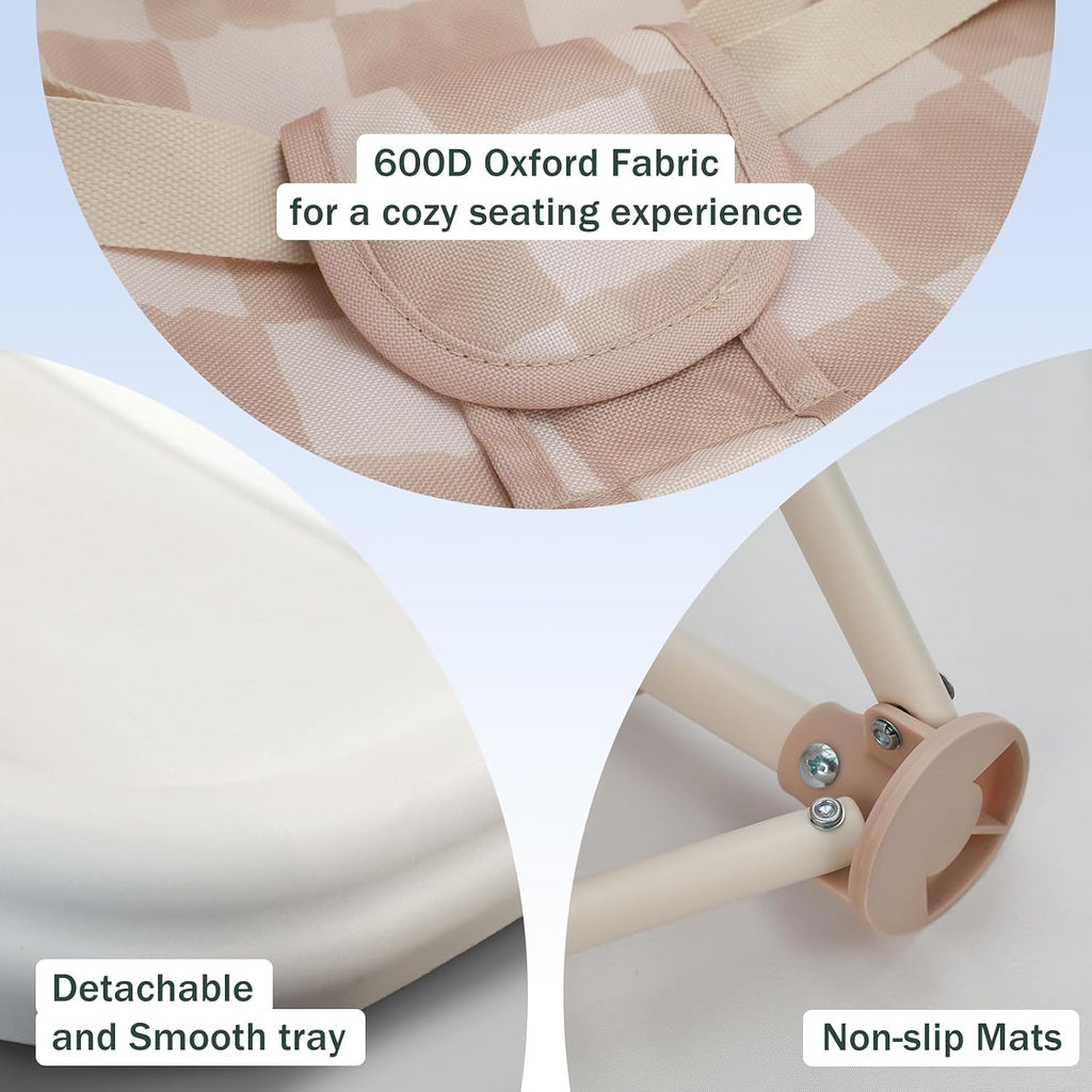 3-in-1 Portable Baby Chair, Foldable Booster Seat with Removable Tray, Safety Harness & Carry Bag for Dining, Travel