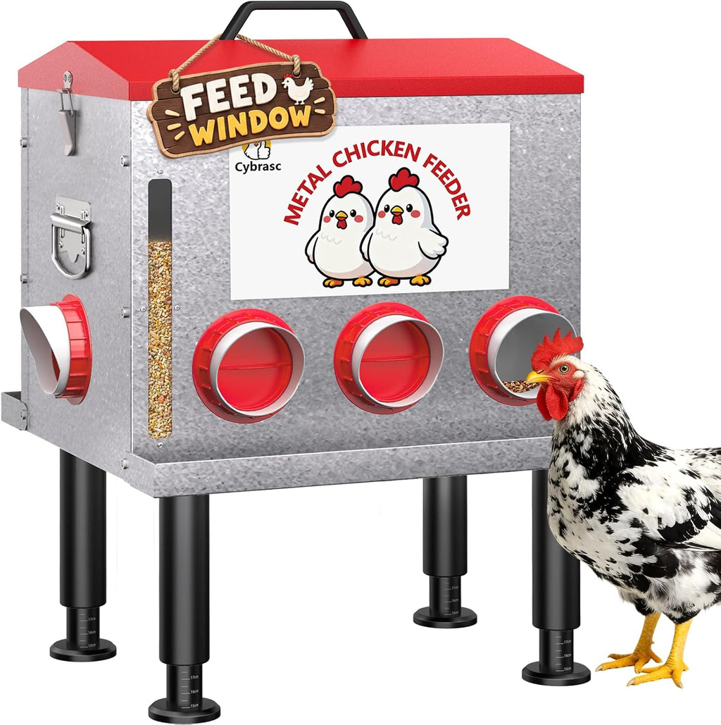 10-Gallon Metal Automatic Chicken Feeder with 8 No-Waste Feeding Ports