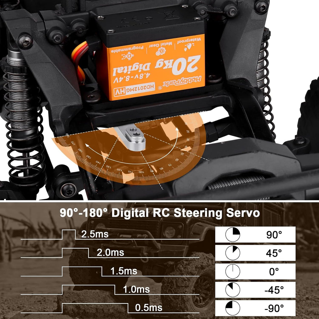 Waterproof Servo 20KG Servo Motor High Torque RC Servo Metal Gear Digital Servo with 25T Servo Horn for 1/10 1/12 RC