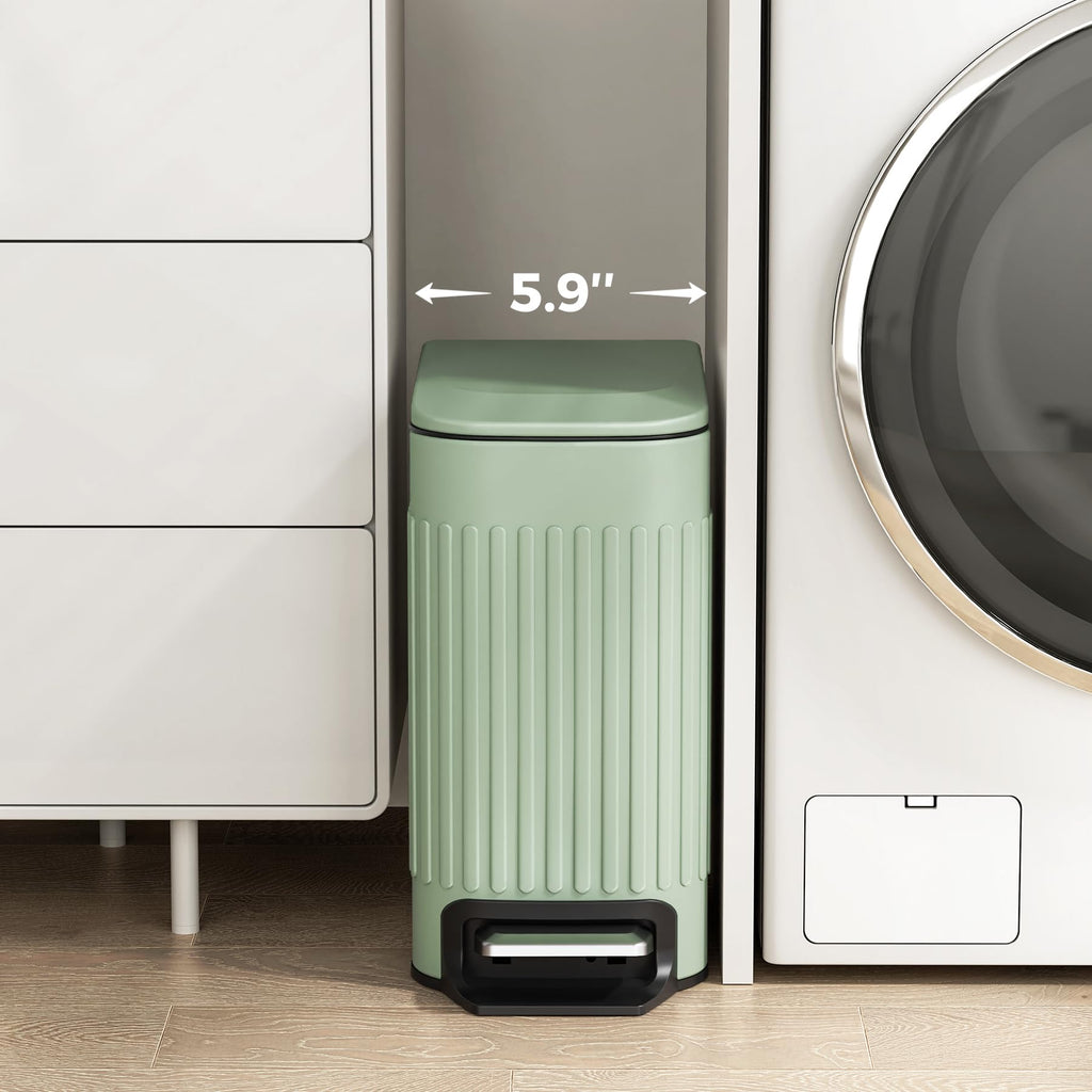 Slim Bathroom Trash Can with Lid Soft Close & Pedal, 1.6Gal, Green