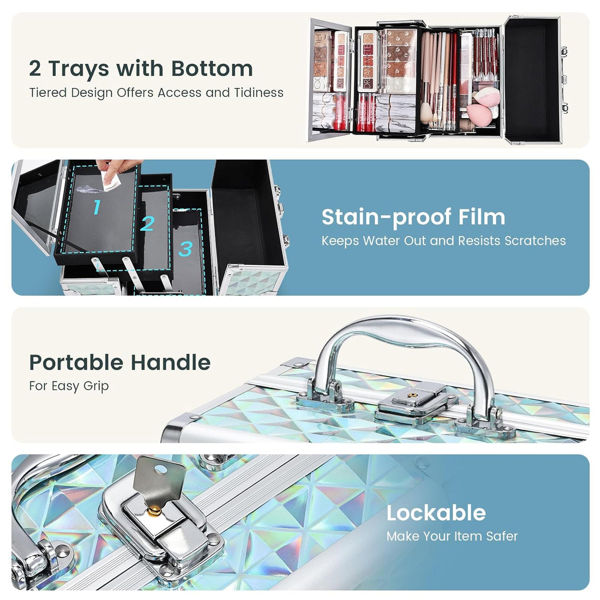 Makeup Case Portable Makeup Box Organizer Travel Cosmetic Case Storage with Mirror Locking Make Up Cases Organizers