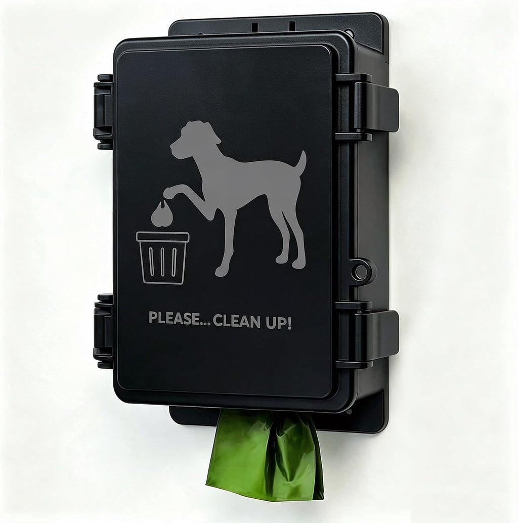 Dog Poop Bag Dispenser Wall Mounted Waterproof Outdoor Pet Waste Bags Dispenser Station with Cute Doggie Poo Images
