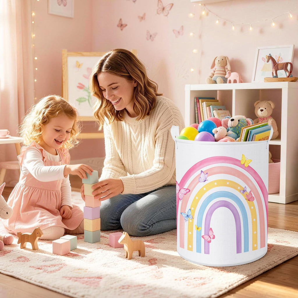 Rainbow&Butterfly Kids Storage Basket, Foldable Laundry Baskets