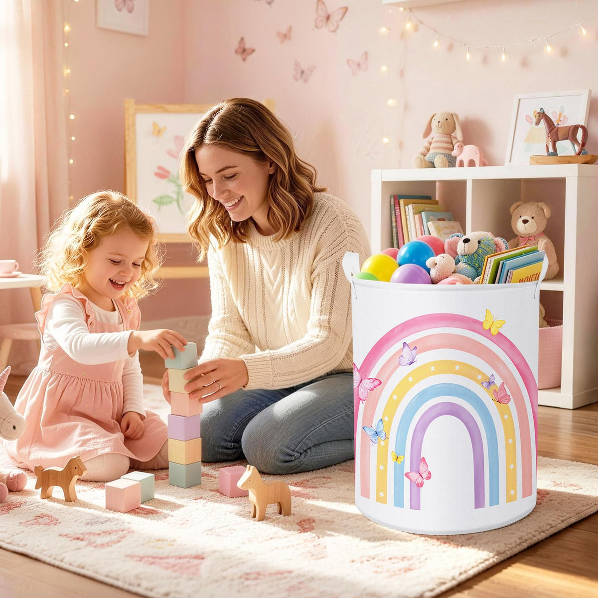 Rainbow&Butterfly Kids Storage Basket, Foldable Laundry Baskets