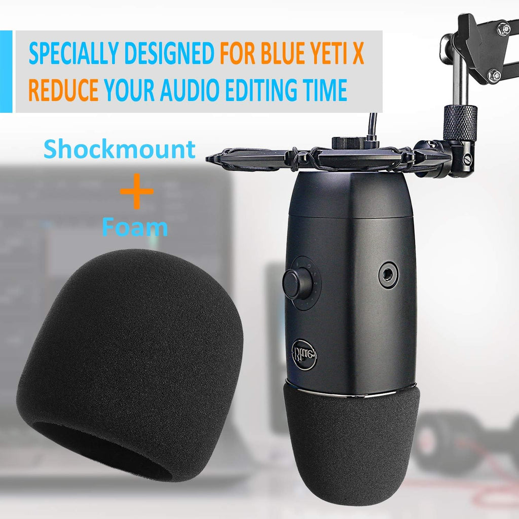 Blue Yeti X Shock Mount with Pop Filter, Alloy Shockmount with Foam Windscreen Reduces Vibration and Shock Noise