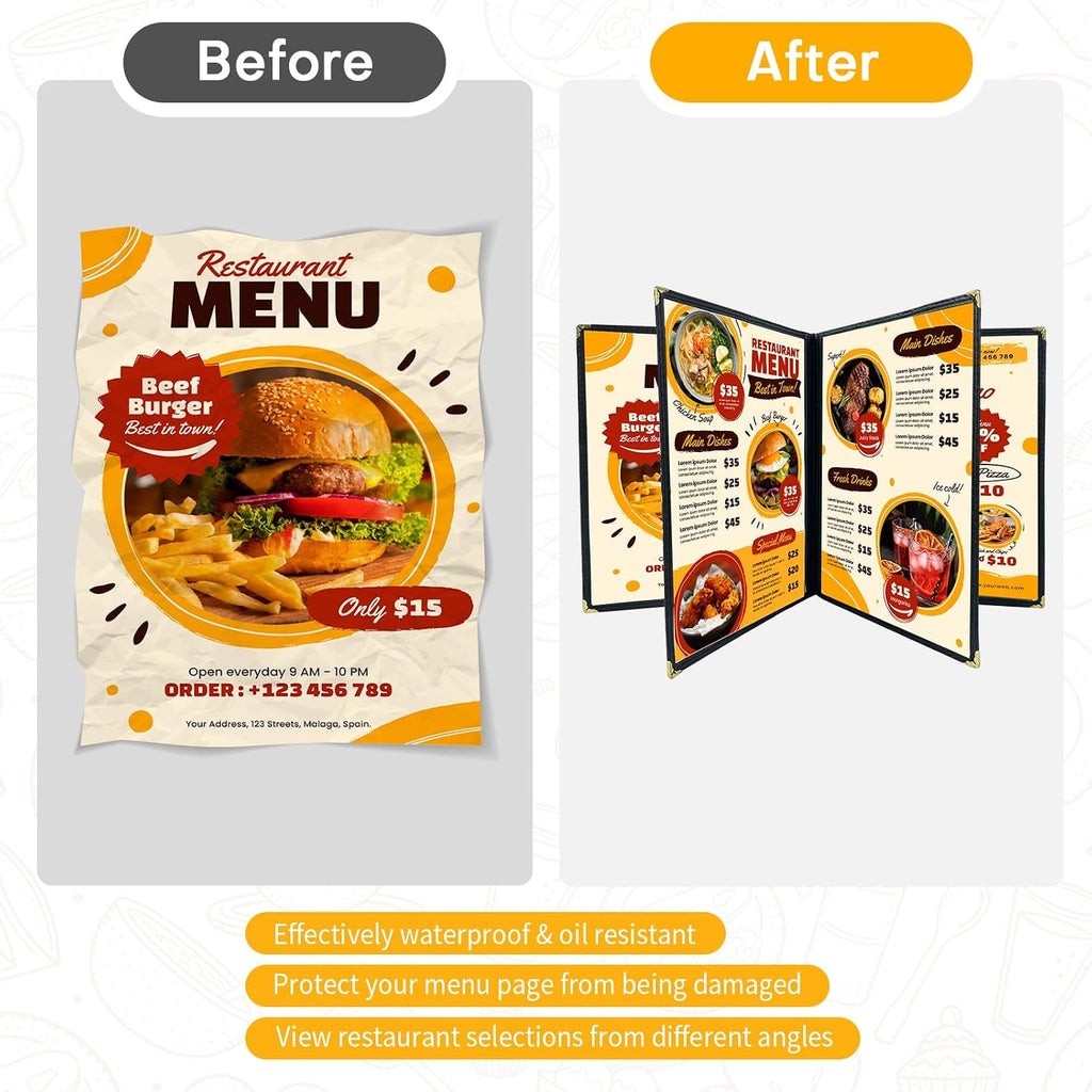 FLKQC 10pcs 4 Page Menu Covers, 8 View 8.5 x 11 Inch Clear PVC Menu Holder