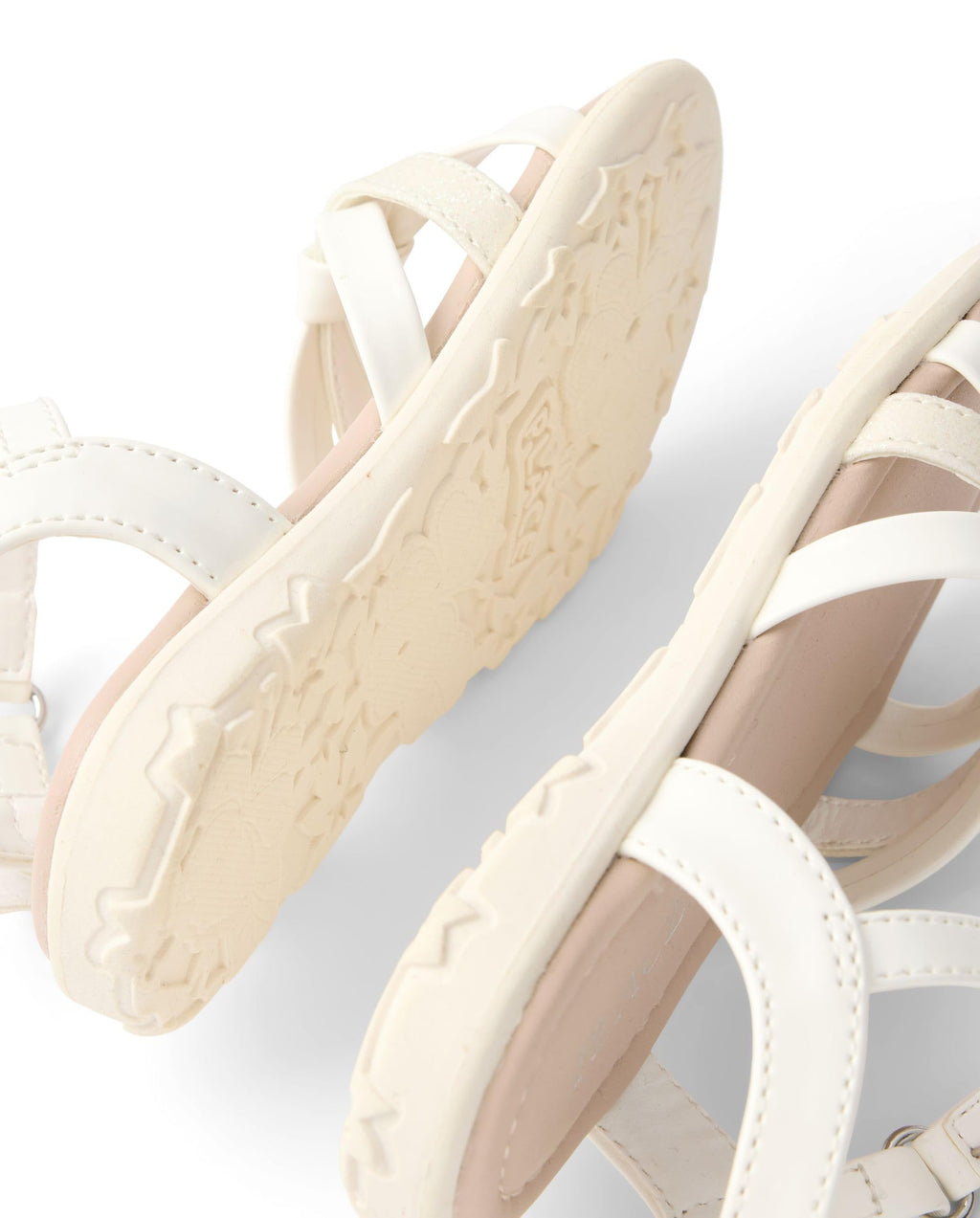 Adjustable Ankle Strap Flat Sandals,White/White,5