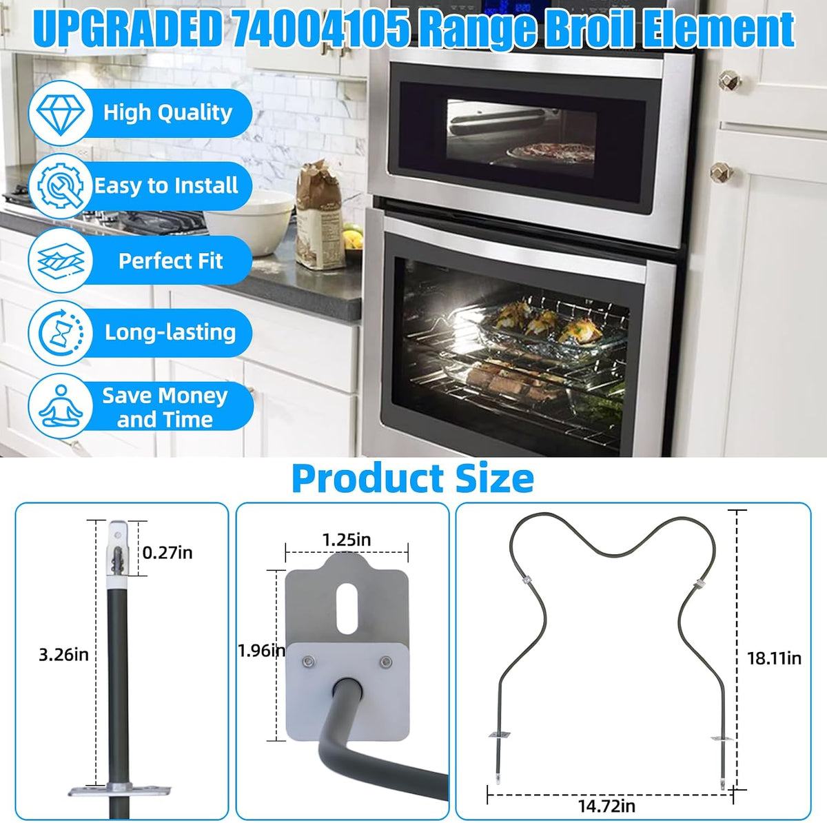 UPGRADED 74004105 Range Bake Element Compatible with Whirlpool Maytag Kenmore Stove Ovens Parts,74004105 Maytag Oven Heating Element Replacement 7406P42760 W10314702 Oven Convection Element