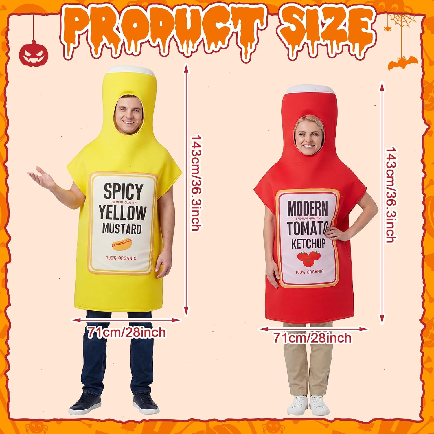 Halloween Couples Group Costume Adults Ketchup Mustard Costumes Condiment Outfits for Cosplay Party