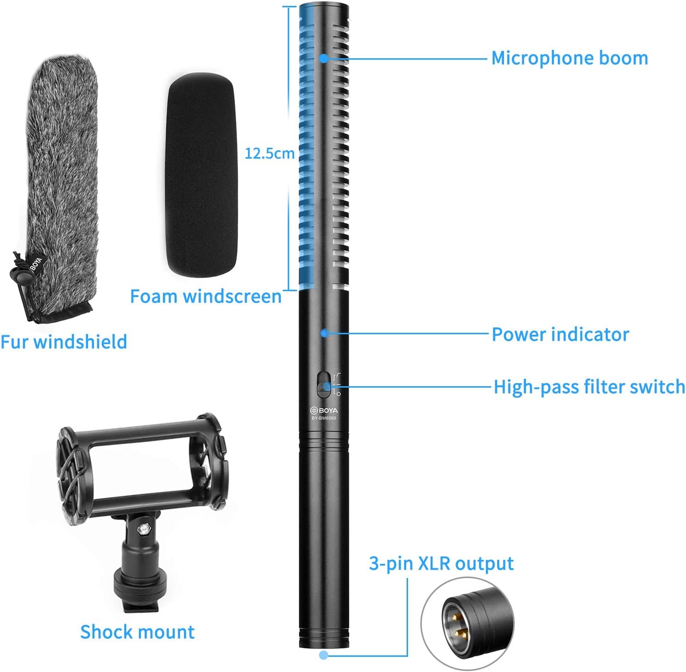 XLR Microphone, Shotgun Microphone BY-BM6060 with Shockmount Windscreen Mic for Camera DSLR External Condenser