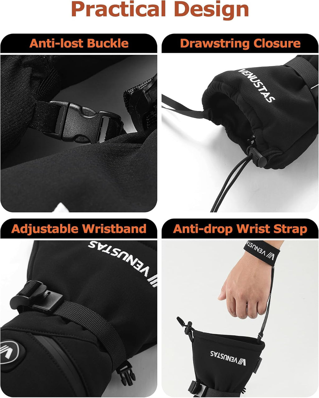 Heated Mittens for Men & Women, 14H Battery Gloves with Smart Temperature Control, Waterproof Leather Ski Gloves