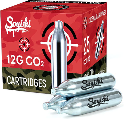 12g CO2 Cartridges Non-Threaded for CO2 BB Gun, Air Gun, Airsoft Gun, Air Pistol, Air Rifle(25 Count)