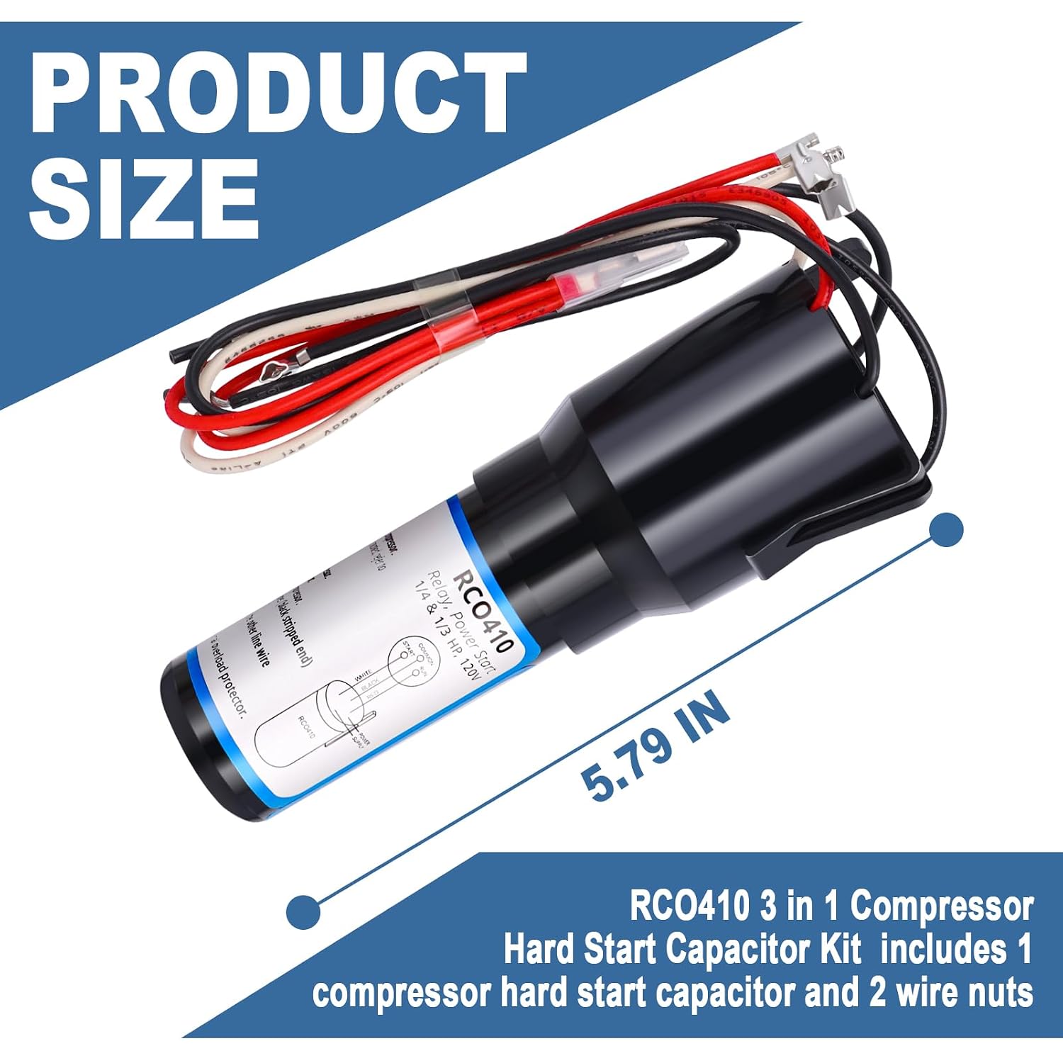 RCO410 3 in 1 Compressor Hard Start Capacitor Kit for Refrigerators | For Freezers, 1/4-1/3 HP, 115V, 2 Pack