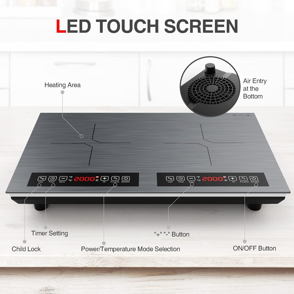 Double Induction Cooktop 2 Burner 110V 4000W Portable Table Stove