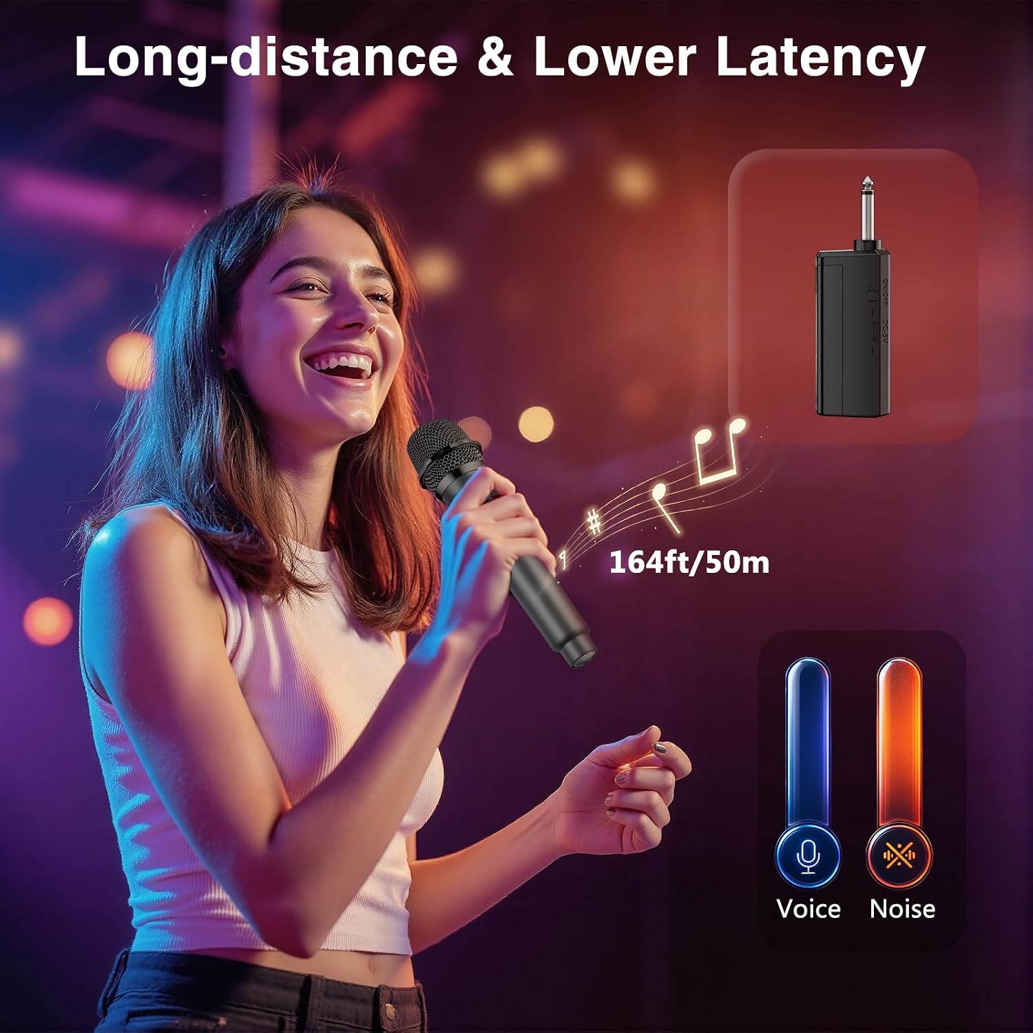Wireless Microphone,Professional Dual Handheld Cordless Dynamic Mic System with Rechargeable Receiver,Plug &