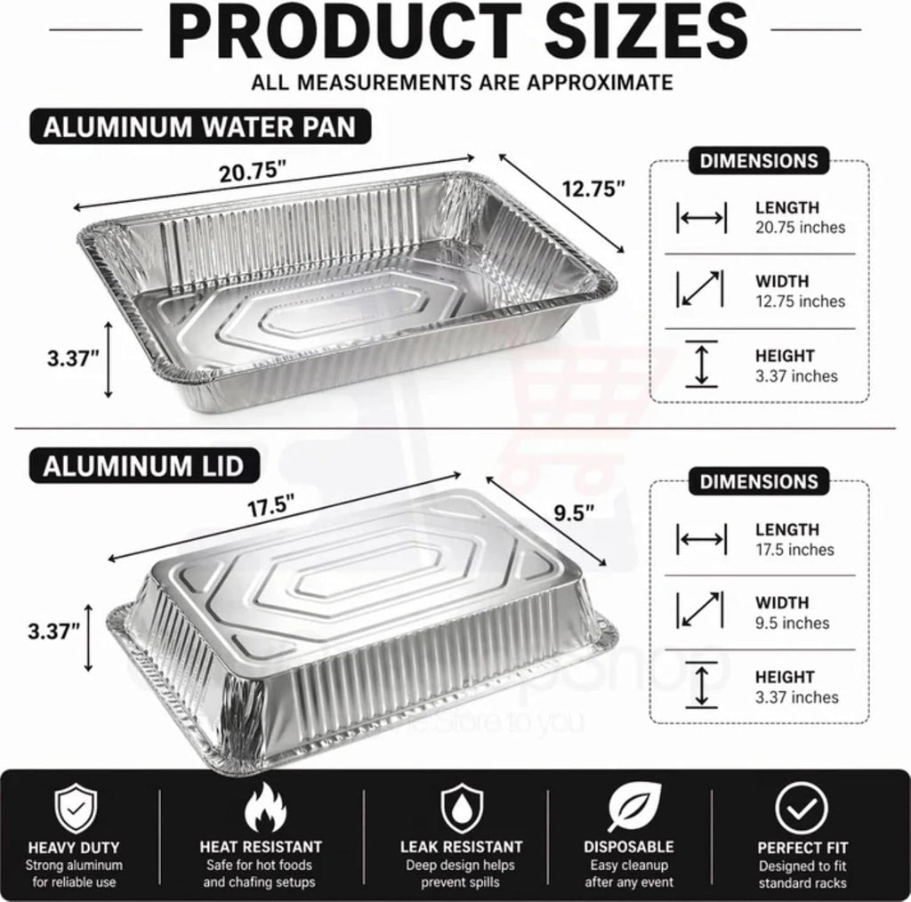 36 Piece Disposable Chafing Dish Buffet Serving Set with 3 Water Pans, 6 Half Size Food Pans, 3 Wire Racks, 6 Fuel