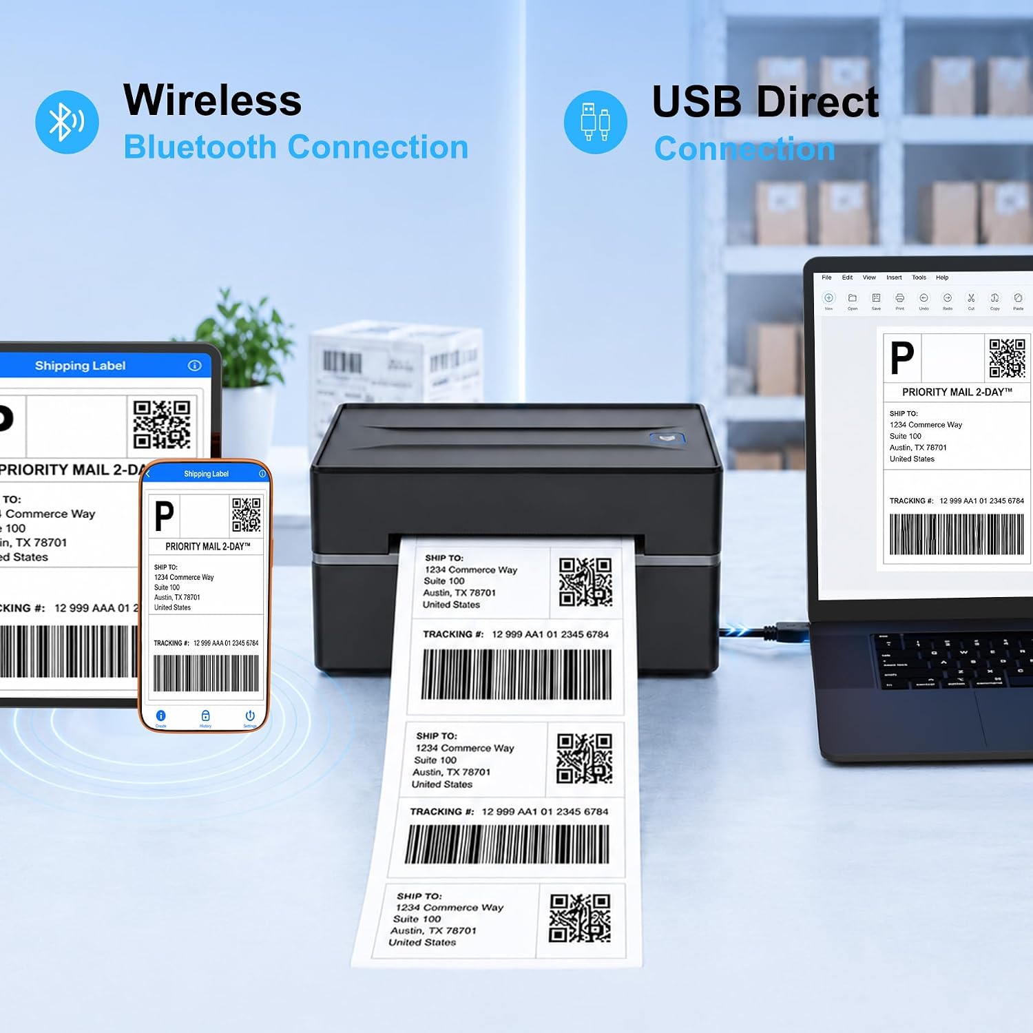 Thermal Shipping Label Printer 4x6 Bluetooth Label Maker for Small Business | Wireless Mailing Shipping Printer for