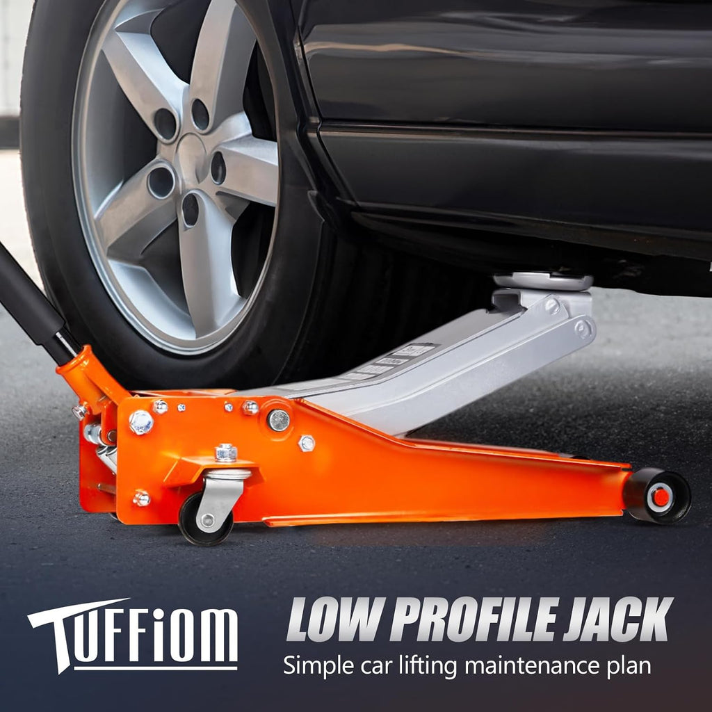 3 Ton Floor Jack, Aluminum and Steel Low Profile Jack with Dual Pistons Quick Lift Pump for Cars & SUVs, Lifting
