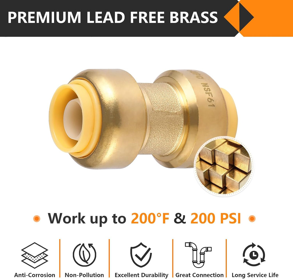 5PC HeSun 3/4" x 3/4" Push to Connect Coupling(PF008-5)