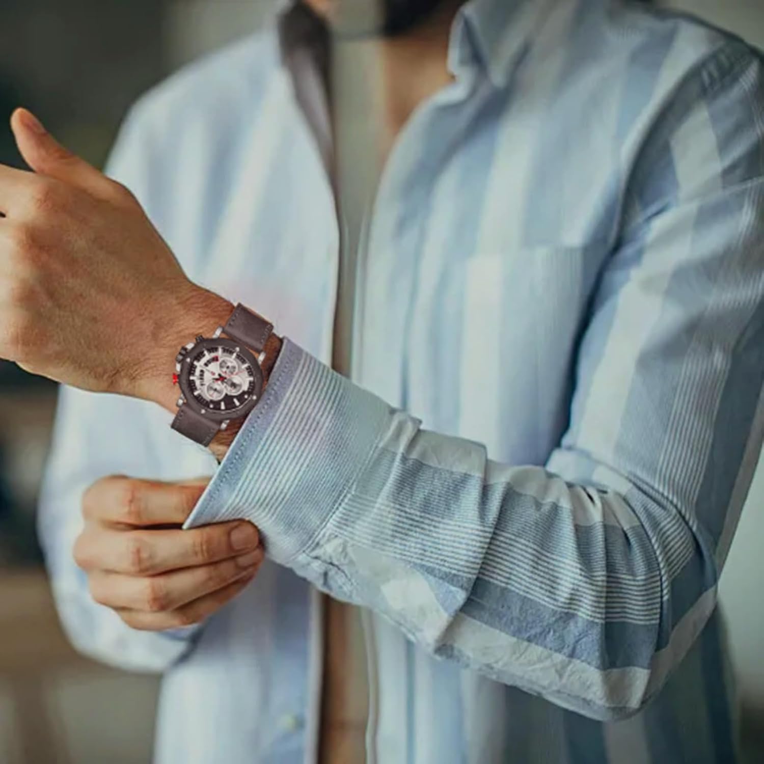 Mens Watches Luxury Chronograph Classic Waterproof Watch Large Face Analog Luminous Fashion Leather Analog Quartz