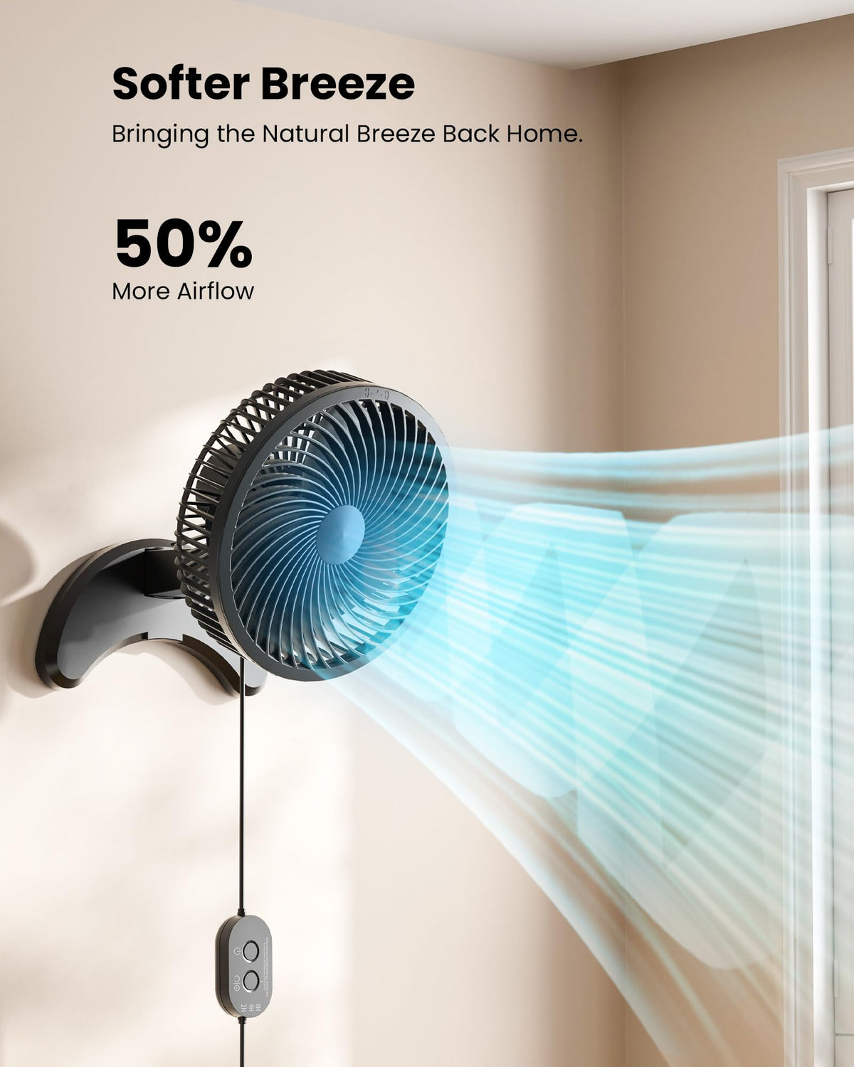 8'' Wall Mount Fan, Quiet Small Fan with Timer, 8.2ft Wired Remote