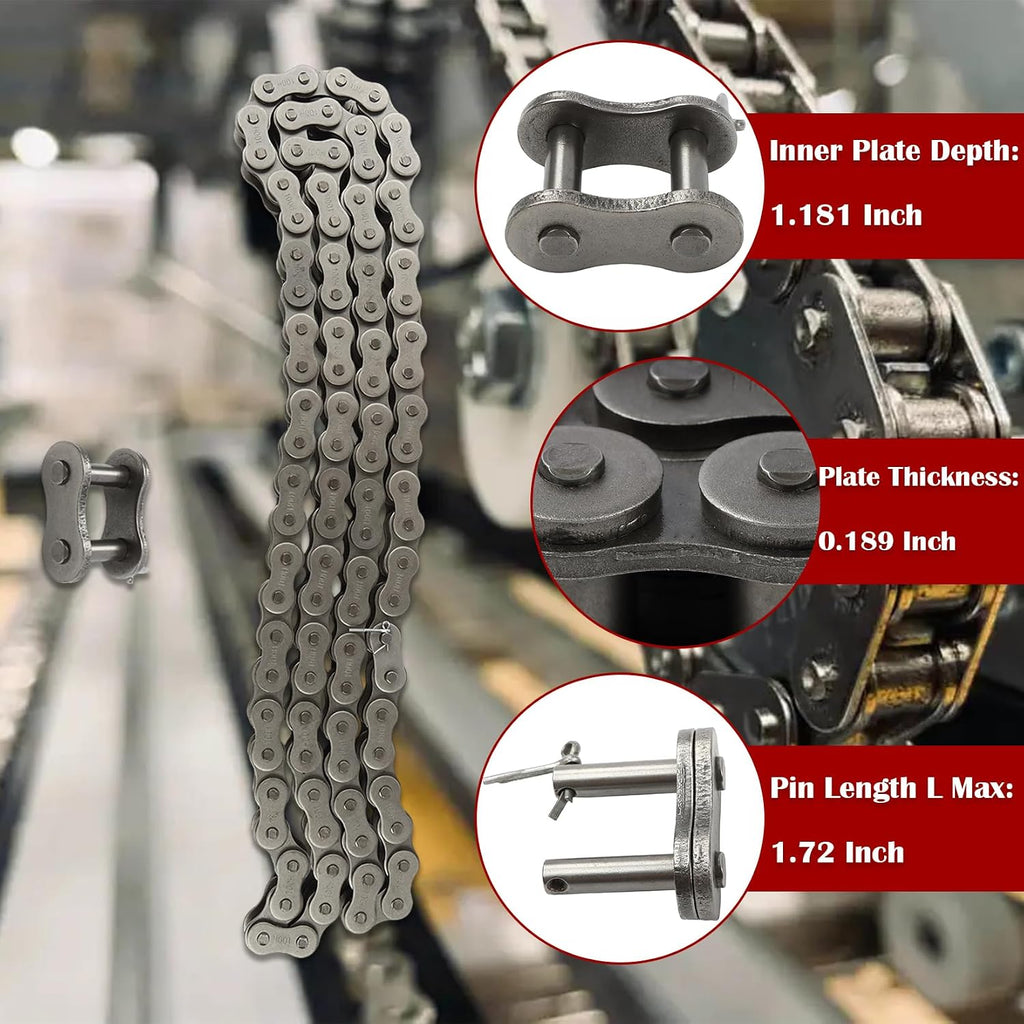findmall 100H Heavy Duty Roller Chain 10 Ft with 2 Connecting Links