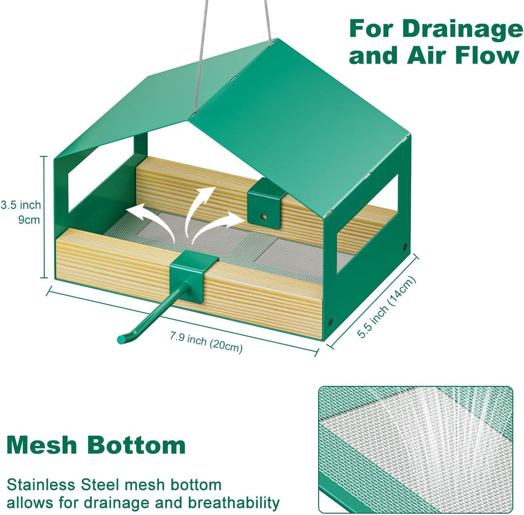 Metal Bird Feeder for Outdoor Hanging, Wild Bird Feeder House with Rust-Resistant Mesh, Hanging Platform Bird House