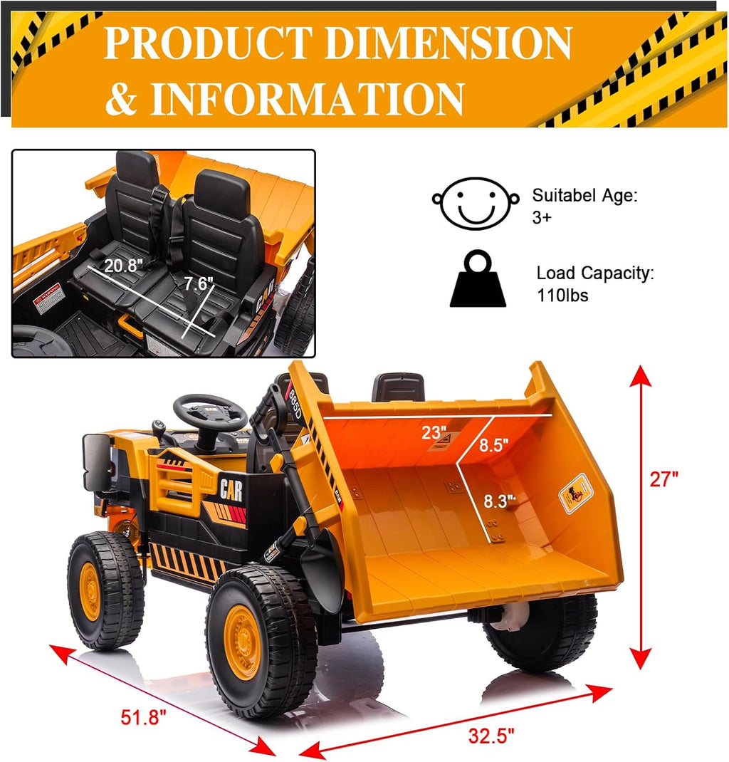 24V Ride On Toys for Big Kids Ride On Dump Truck Electric Dump Bed and Extra Shovel, Electric Toy Car for Kids Truck
