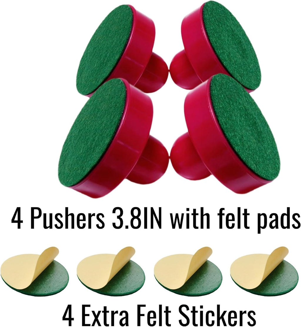 Air Hockey Paddles 3.78-inch (96mm) – Heavy-Duty Pushers for Full-Size Air Hockey Tables – Includes Felt Pads & Extra