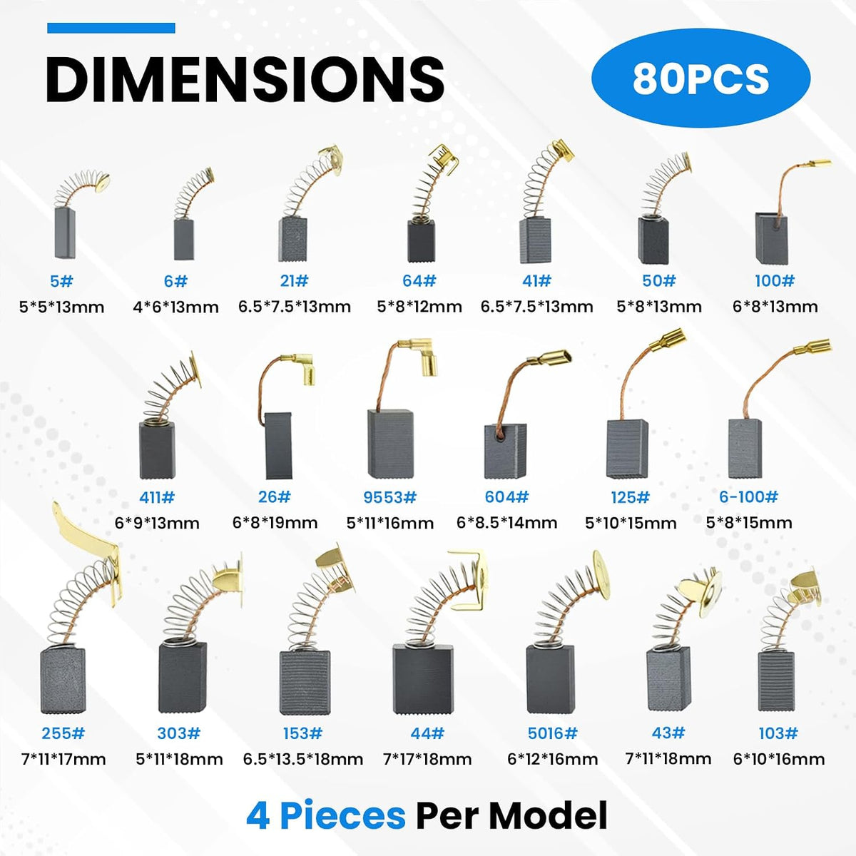 80Pcs Electric Motor Carbon Brushes Set, 20 Different Models