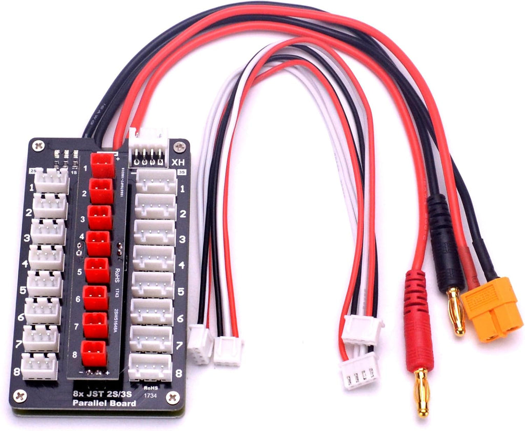 JST Parallel Charging Board 2-3S | Lipo Battery Balance Charge Board with JST Connectors for RC Drone Helicopter