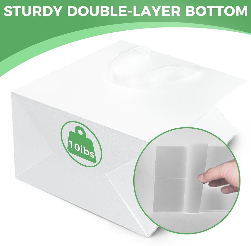 White Gift Bags With Handles: 8x5x10 Inch 30pcs Medium Paper Gags Bulk For Birthday Wedding Party Shopping
