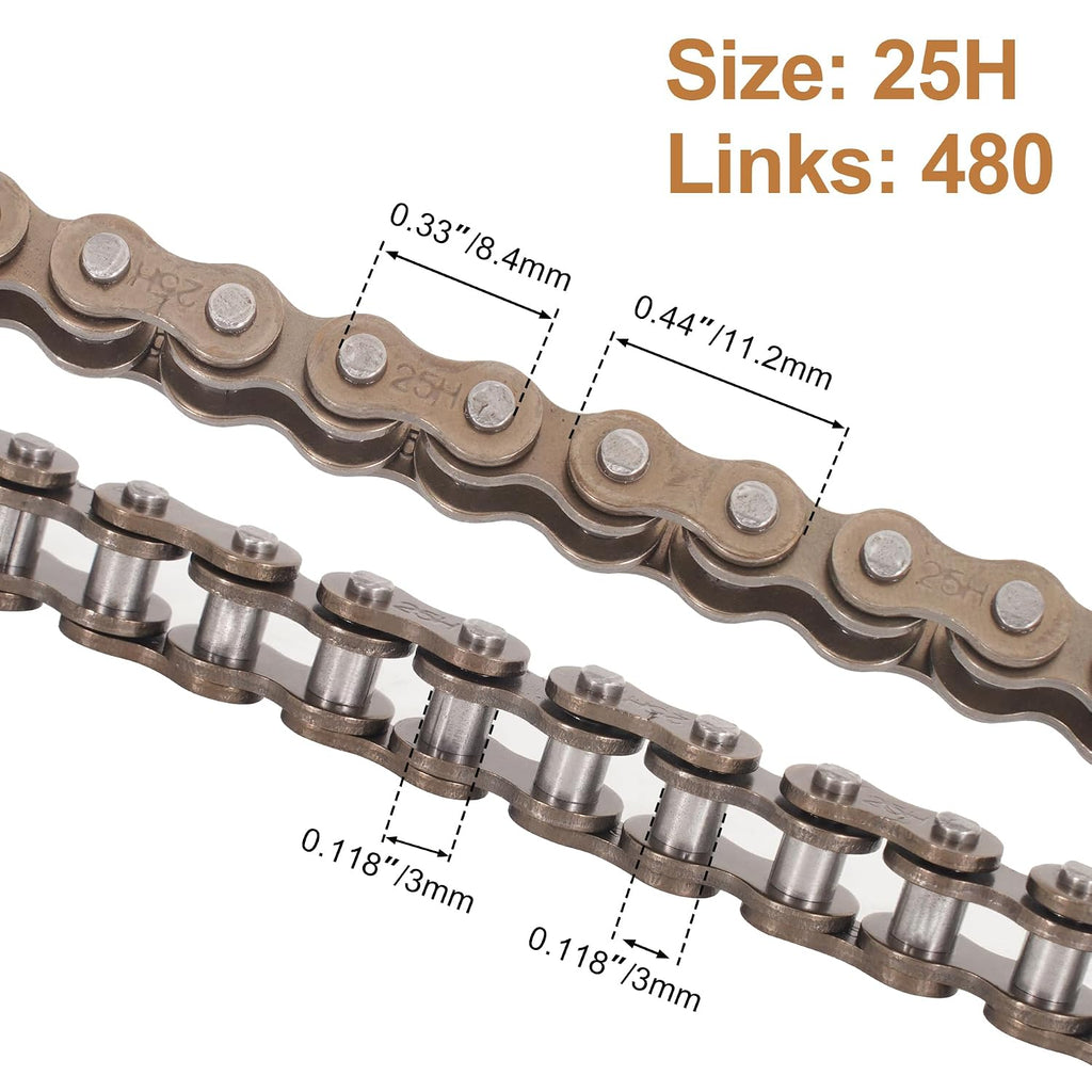 25H Roller Chain 10 Feet 480 Links Heavy Duty Replacement Chain