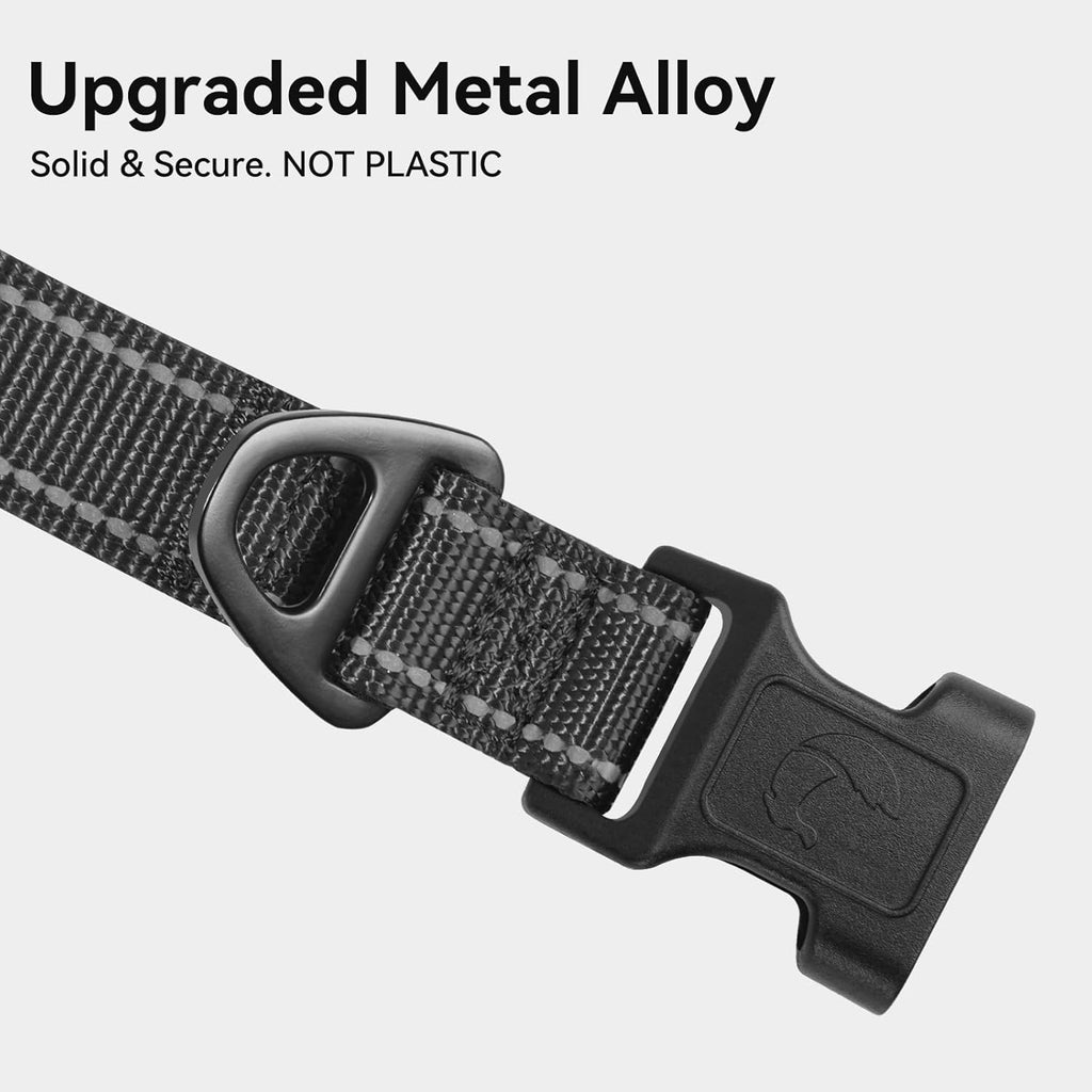Reflective Dog Collar, Soft Neoprene Padded, Metal D-Ring, Nylon Pet Collar Adjustable for Large Dogs, Black, L