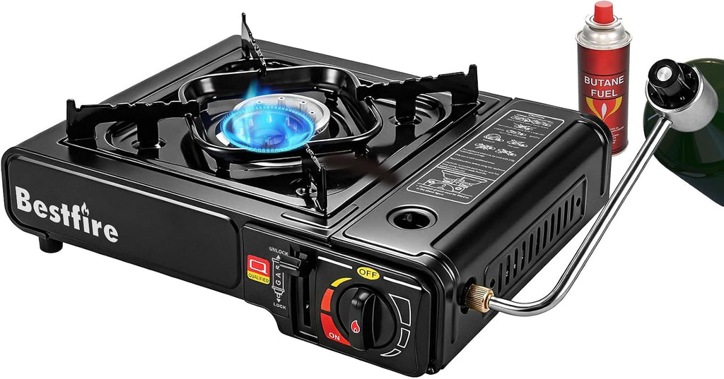 Portable Dual Fuel Camping Stove - 10,000 BTU Butane and Propane Stove with Adapter & Case - Single Burner Gas Stove